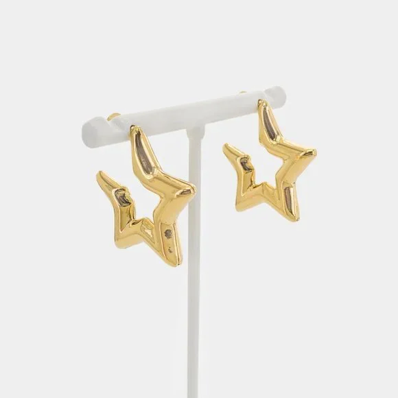 NEW 18K Gold Filled Star Tube Hoop Earrings - Picture 7 of 7